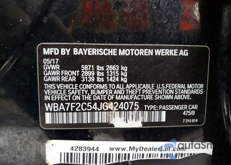 2018 BMW 750 Xi z USA, uszkodzony, nr VIN WBA7F2C54JG424075